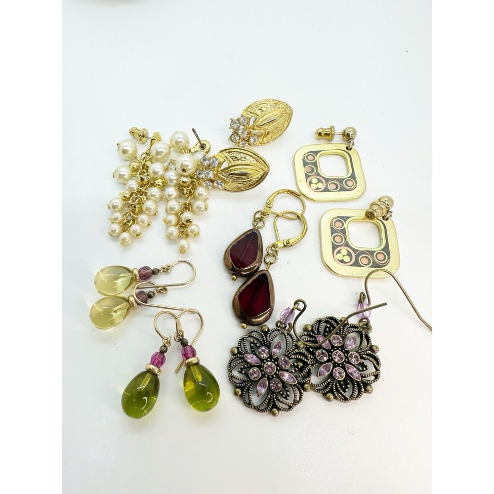 Vintage Costume Earrings Lot 7 Pairs Statement Dangle Pierced Gold Tone